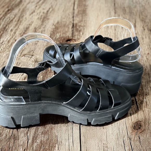 New American Eagle Womens Fisherman Sandals Size 11 Black Open Toe Chunky Heel - Picture 5 of 16